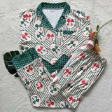 PJ Set - Button Down Short Sleeve Bow Stripe  - Preorder