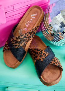 Ari Slide Sandals by Very G - Black/Leopard - FINAL SALE