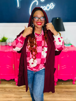 Softest Hooded Cape Kimono - Burgundy - FINAL SALE