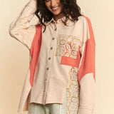 Patchwork Lace & Waffle Knit Oversized Shacket - PREORDER