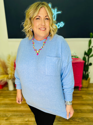 Lori Drop Shoulder Oversized Sweater - Cornflower Blue