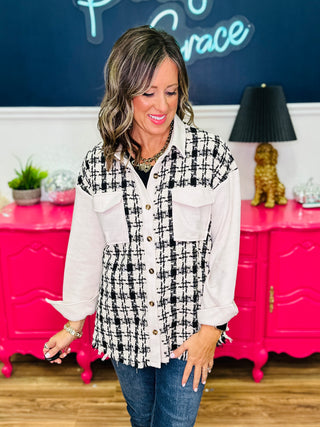 Plaid Tweed Cream/Black Shacket