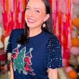 Festive Forest on Princess Top -  Navy Blue  - PREORDER