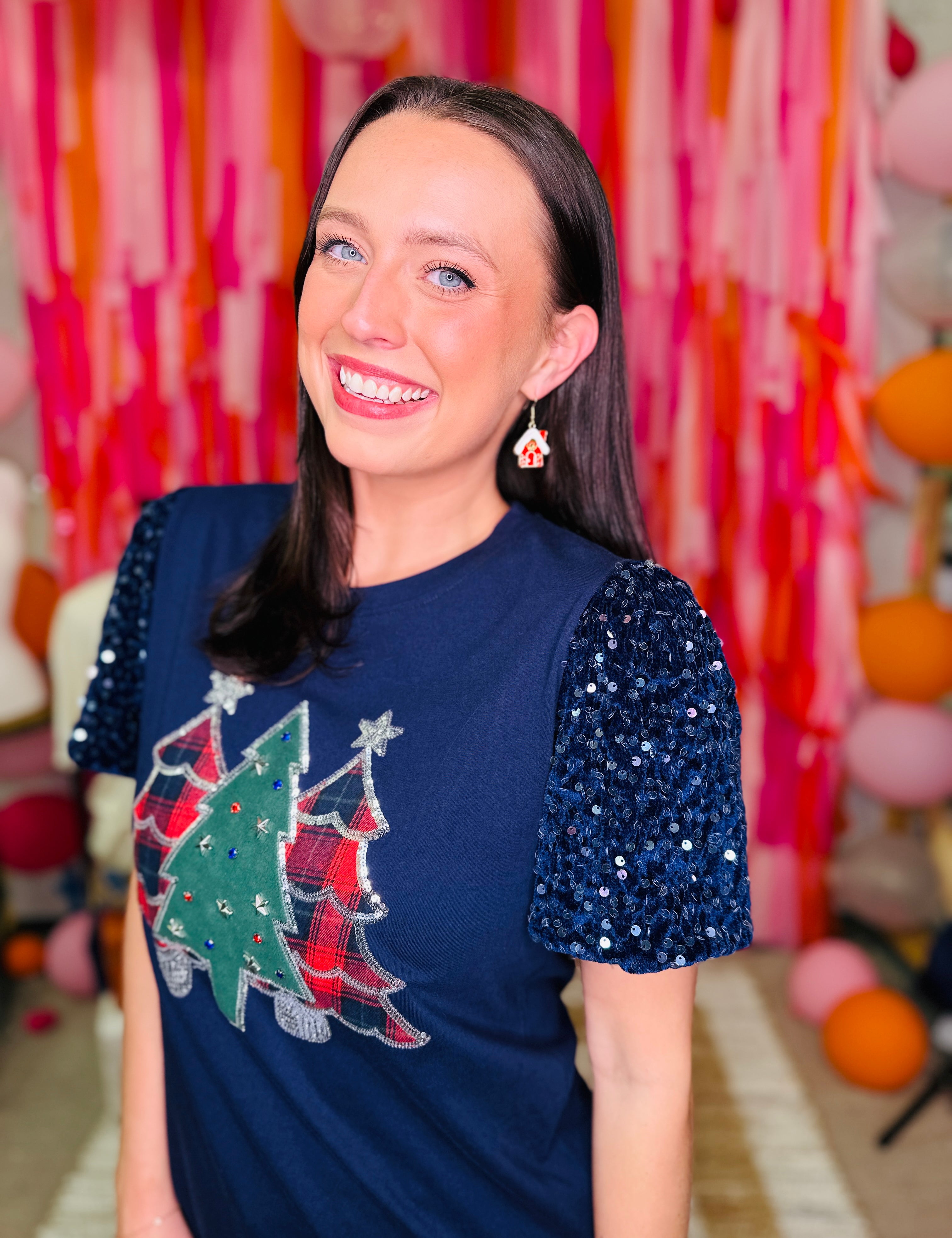 Festive Forest on Princess Top -  Navy Blue  - PREORDER