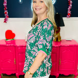 Floral V-Neck Top With Ribbing Detail