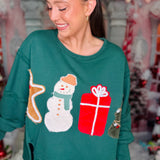 Eve Festive Corduroy Patch Pullover - Hunter Green - LAST ONES FINAL SALE