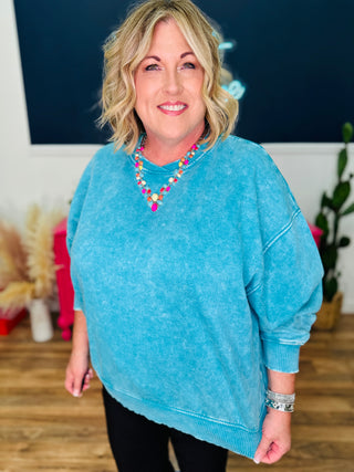 Petra Acid Wash Oversized Pullover - Lt Teal