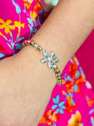 Ashlee Two-Tone Flower Beaded Bracelet