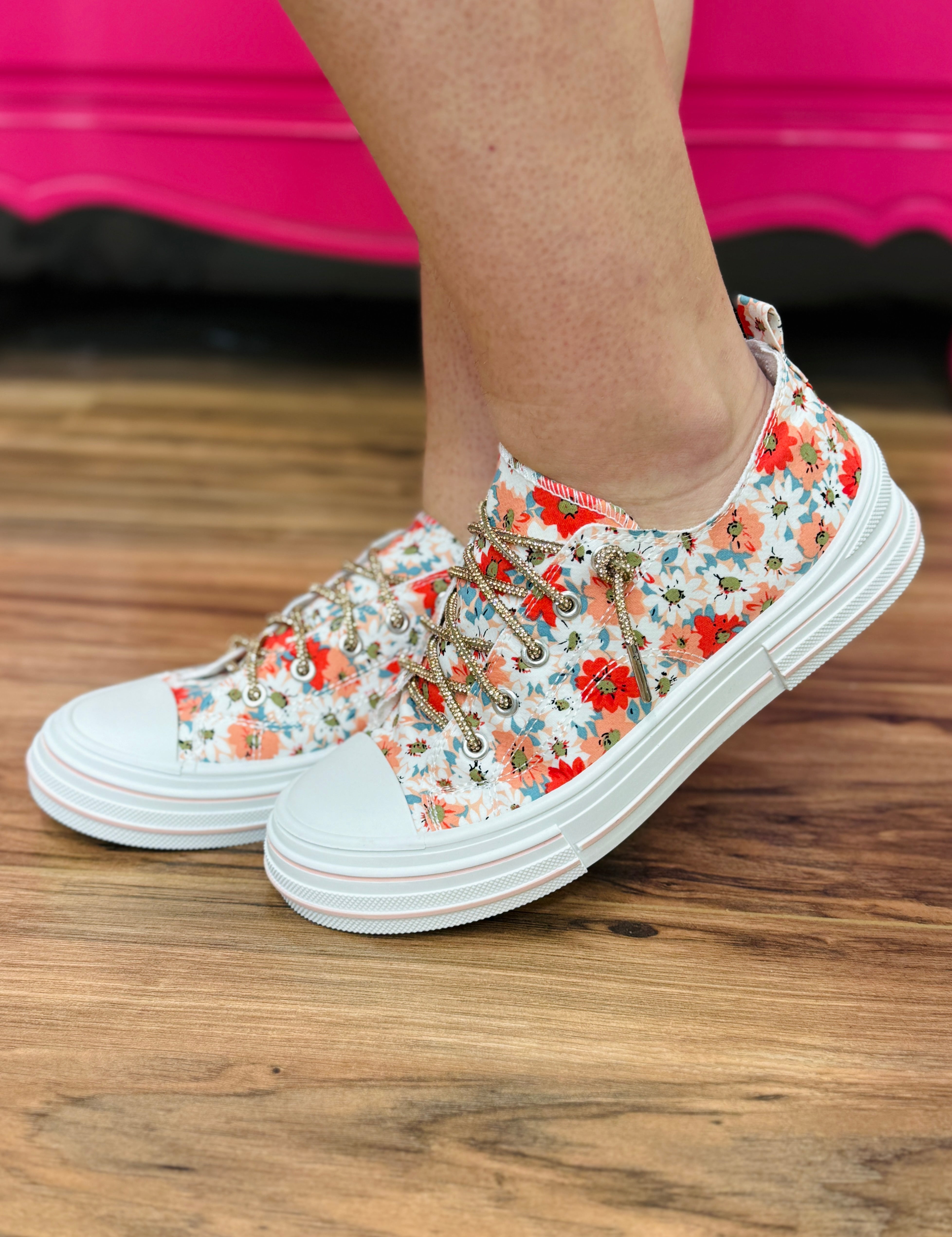 Aman Floral Sneakers by Very G - Peach