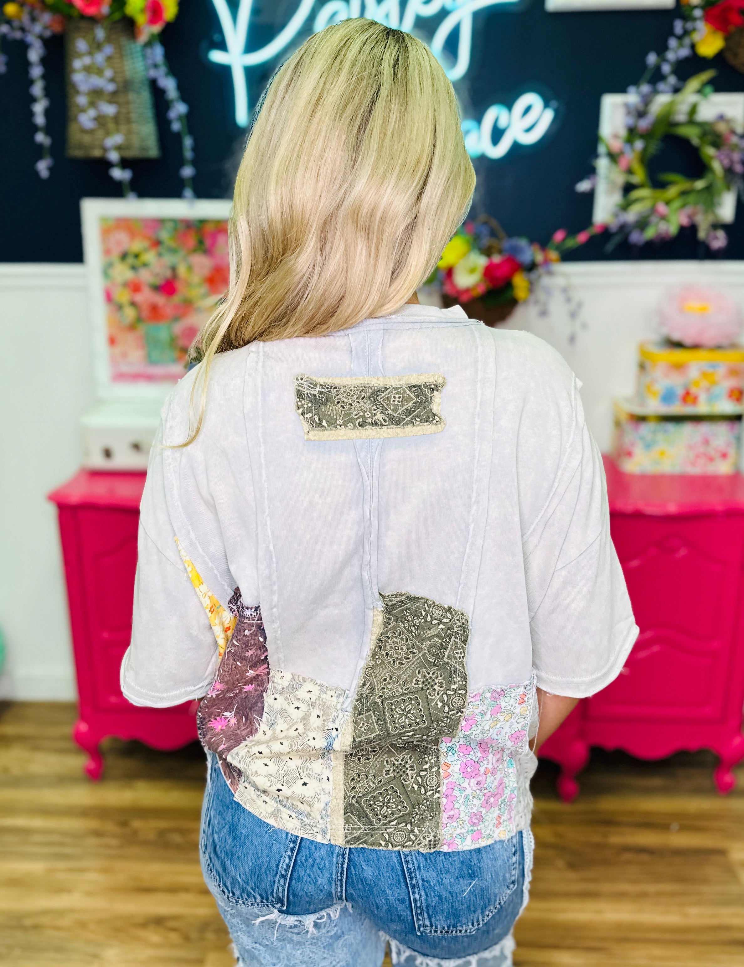 Patchwork Paradise Tee - Lt Blue