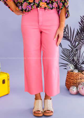 Cassidy Cropped Wide Leg Jeans by Judy Blue - Pink - LAST ONE FINAL SALE