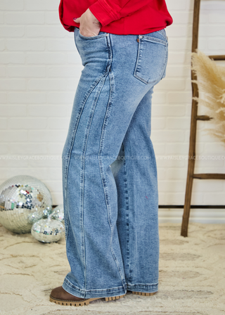 Melia High Rise Side Seam Detail Wide Leg Jeans