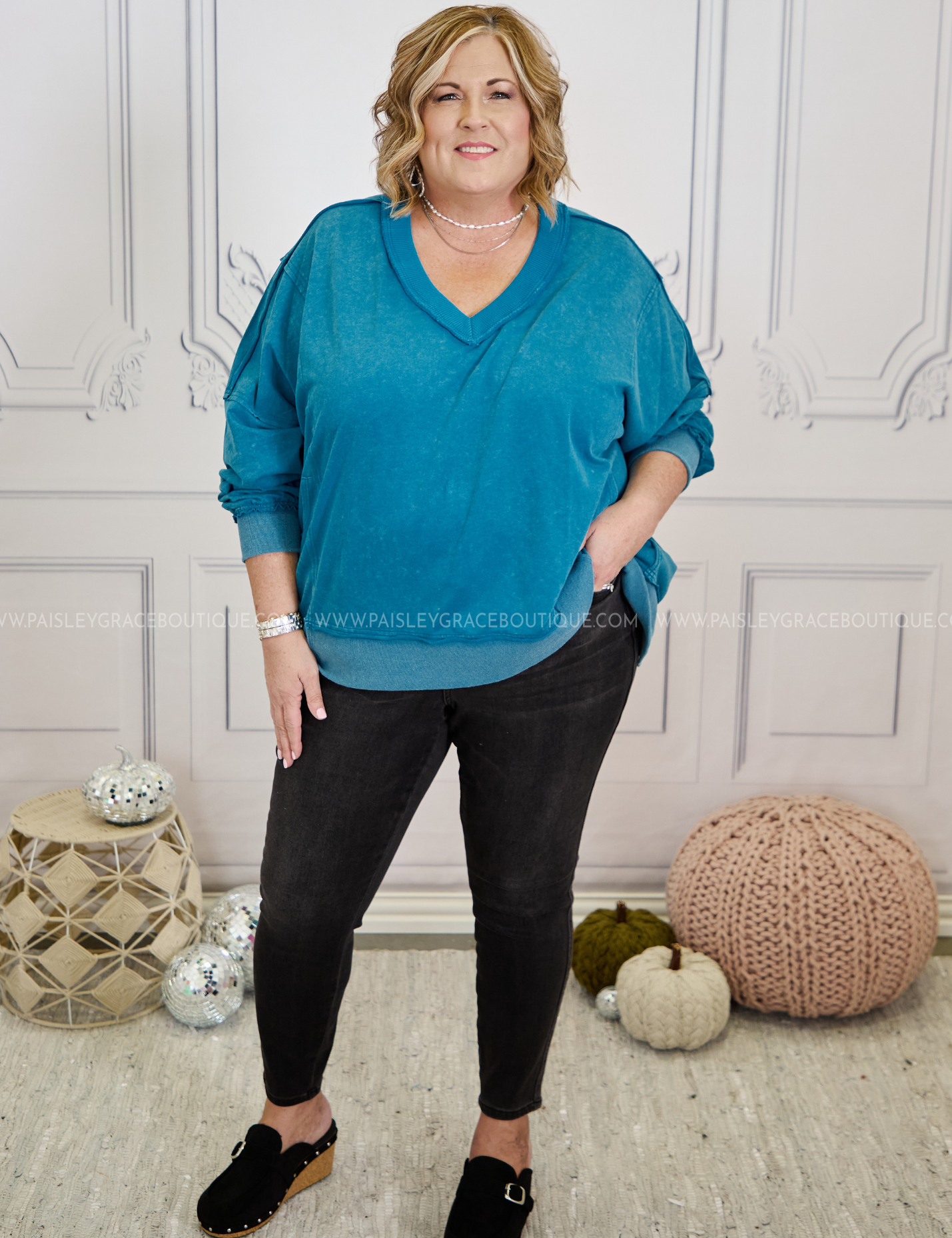 Uptown Allure Top -Washed Teal* FINAL SALE *