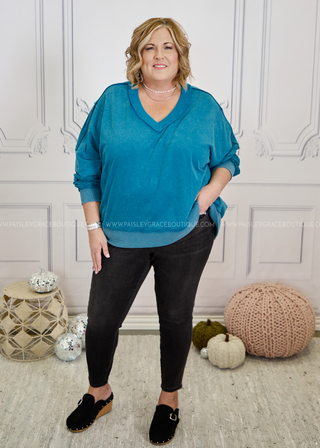 Uptown Allure Top -Washed Teal