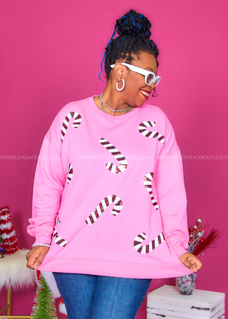 Candy Cane Sparkle Sweatshirt - Pink