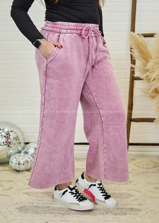 In or Out Wide Leg Cropped Pants in Light Rose