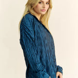 Geo-Pleated Button Down Long Sleeves Shirt Top - LAST ONES FINAL SALE