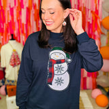 Glitter Snowman on Navy Mock Neck Top  - PREORDER