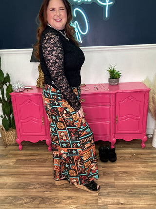 Cowboy Print Elastic Waist Pants