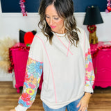 Floral Contrast Sleeve Pullover Top - FINAL SALE
