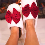 PREORDER- Cozy Bow Slippers- White/Red