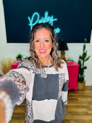 Color Block Animal Print Long Sleeve Top