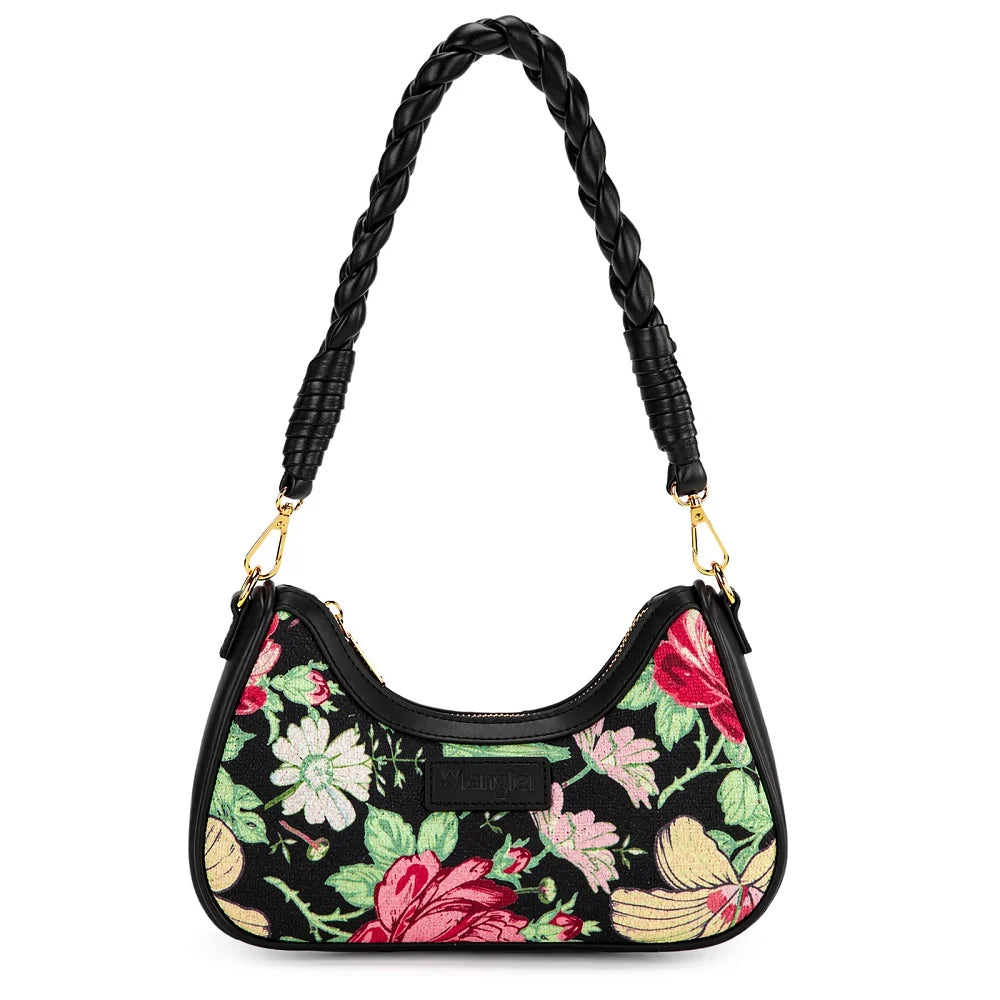 Wrangler Floral Print Braided Hobo Bag - Black
