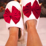 PREORDER- Cozy Bow Slippers- White/Red
