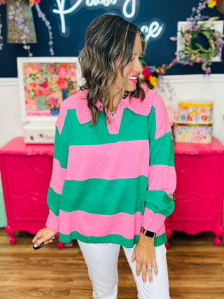 Easy Like Sunday Sweater - Pink & Green