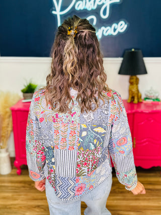 Reversible Floral Print Quilted Patch Jacket - FINAL SALE