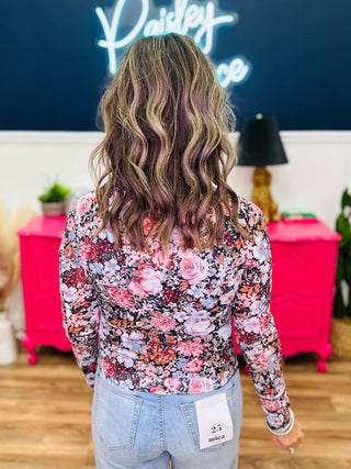 Brown Floral Mesh Top