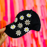 Daisy Bejeweled Bling Glitz Cap - Black