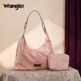Wrangler Floral Tooled Hobo Bag with Pouch - Dark Pink