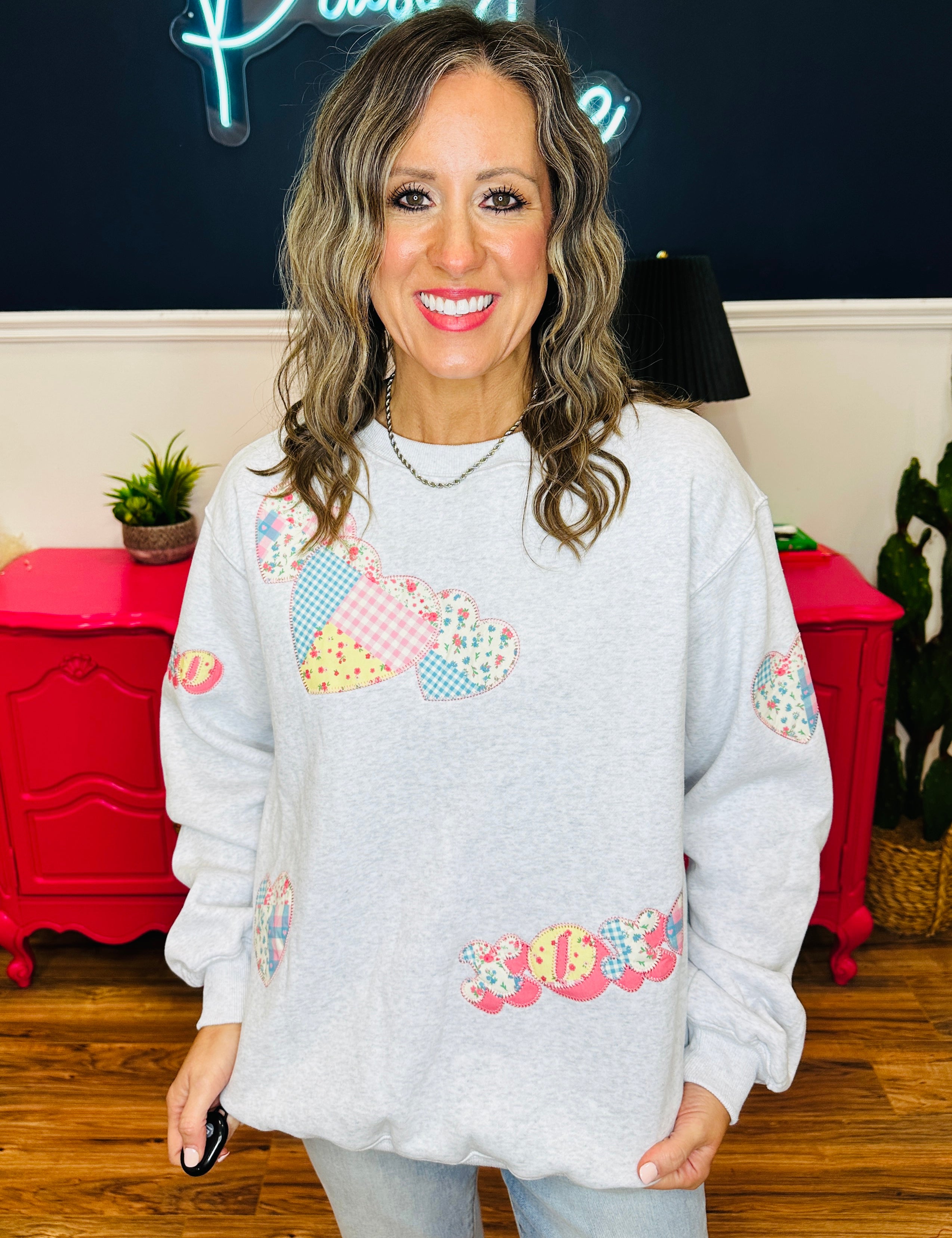Patchwork Heart & XOXO Embroidered Sweatshirt - FINAL SALE