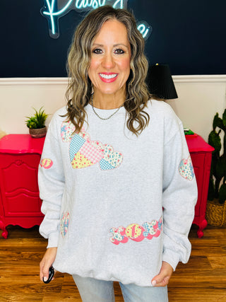 Patchwork Heart & XOXO Embroidered Sweatshirt