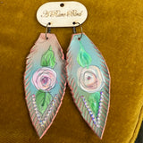 Leather Fringe Painted Rose Earrings