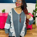 Heavy Waffle Knit Lace Flower Sweatshirt - Charcoal - FINAL SALE