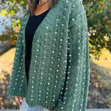 POL Long Sleeve Pearl Details Chenille Sweater Cardigan - Dried Green - HOLIDAY CHEER - FINAL SALE
