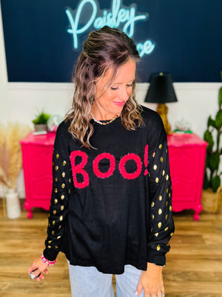 Boo Black Contrast Sleeve Top