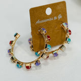 Gold Hoop Earrings with Colored Studs - 2 Colors