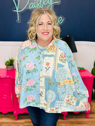 Loose Fitting Long Sleeve Floral Pattern Blouse