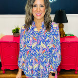 Dear Scarlett Lizzy Top - Royal Blue Paisley - FINAL SALE