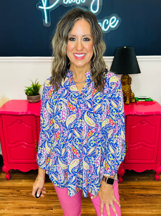 Dear Scarlett Lizzy Top - Royal Blue Paisley