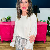 Beige Lace Patchwork Floral Sleeve Top - FINAL SALE