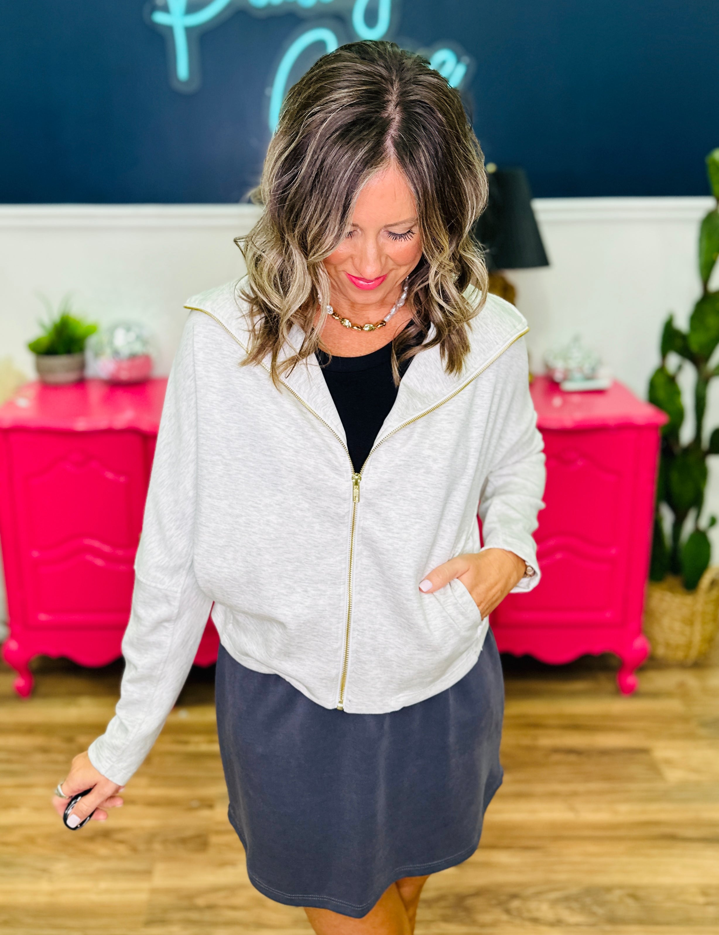 Ash Grey Scuba Zip Jacket - LAST ONES FINAL SALE