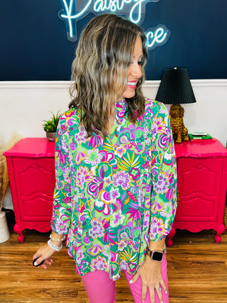 Dear Scarlett Lizzy Top - Kelly Green Botanical