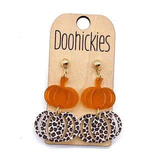 Fall Double Leopard Pumpkin Dangle Earrings