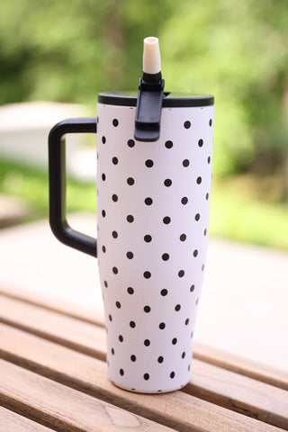 PREORDER - White Polka Dot Sleek Tumbler