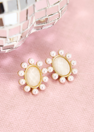 Kristen Pearl Oval Earrings by Pink Panache