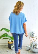 Load image into Gallery viewer, Textured Line Twisted Short Sleeve Top in Sky Blue
